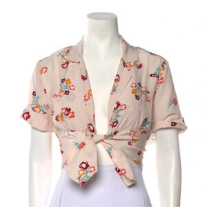 Lhd floral crop top silk short sleeve